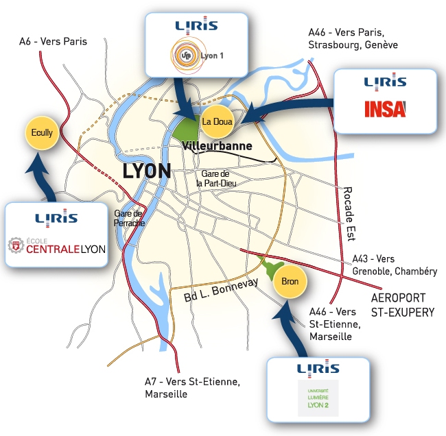 Cliquer sur un logo LIRIS pour obtenir un plan détaillé